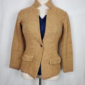 Vintage Boucle Sweater Blazer Farina Wool M Orange Yellow Knit
